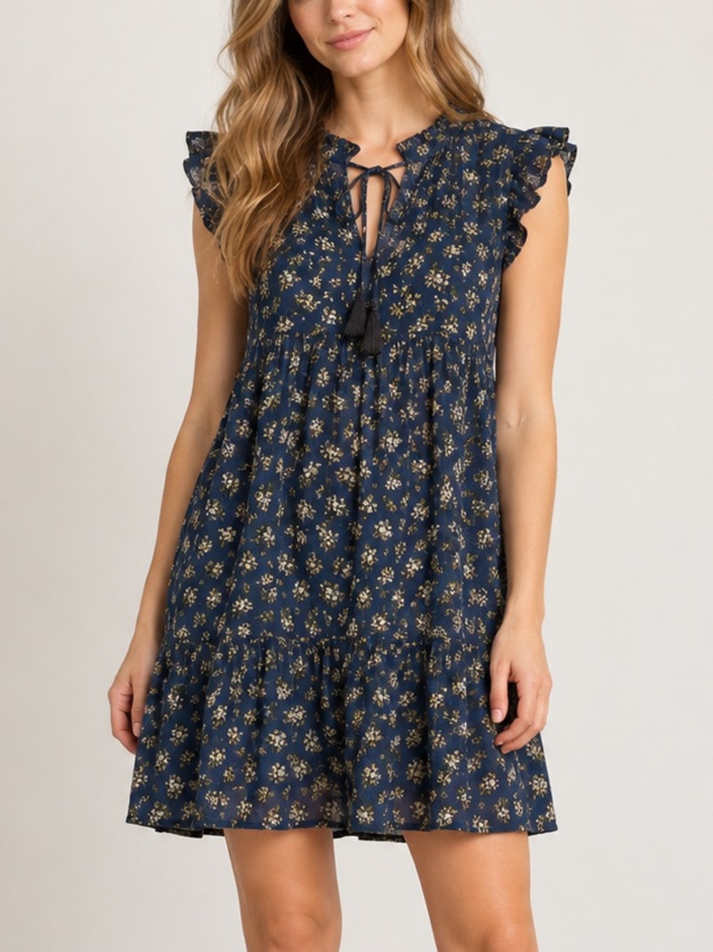 And Now This Small Blue Floral Babydoll Mini Dress Ruffle Prairie Feminine